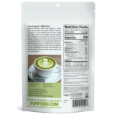 Matcha Green Tea Powder, 4oz, Organic - Back